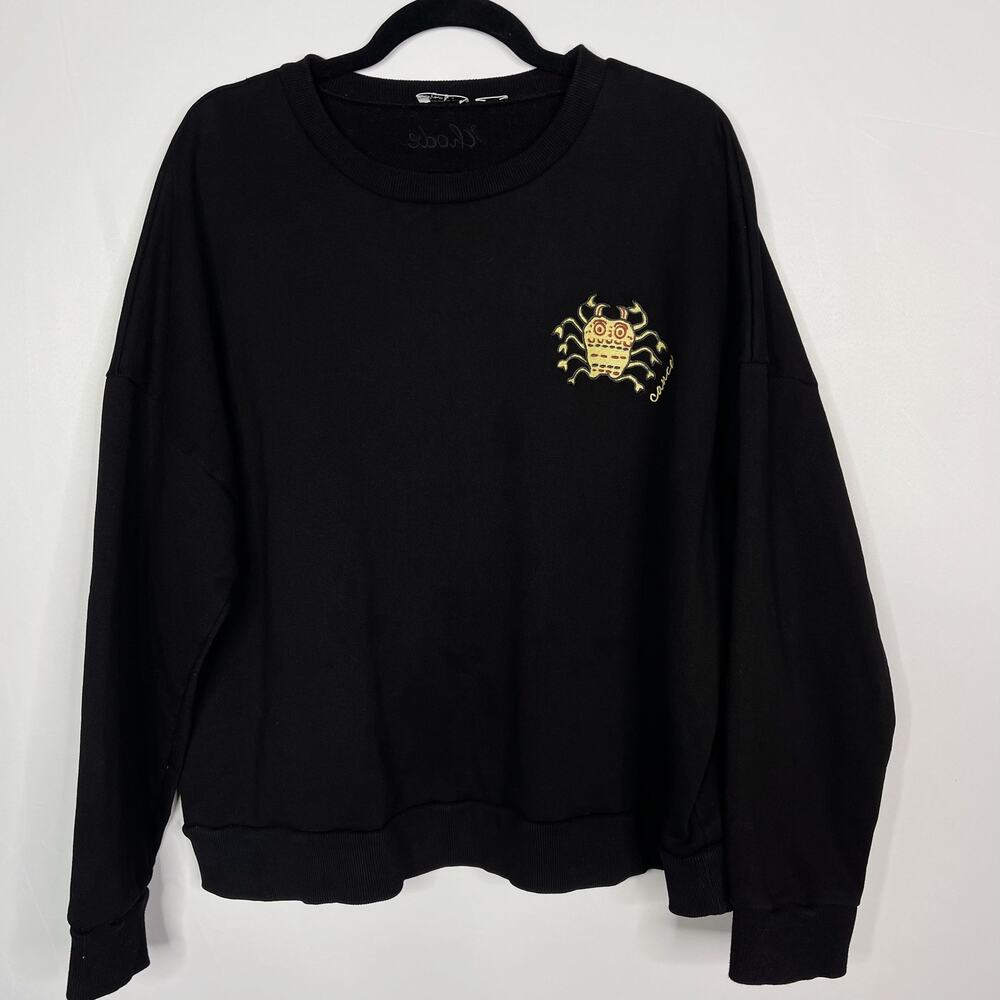 RHODE Womens Large L Black Cancer Sweatshirt Pullover Astrology Crew Neck Cotton